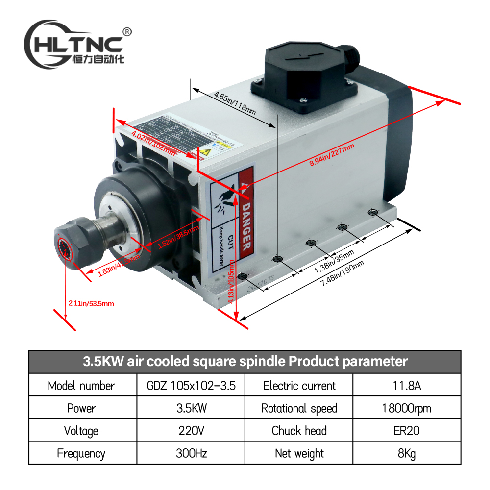 3.5KW ER20 220VSquare Fly-edge - Spindle Motor ulasan dan harga