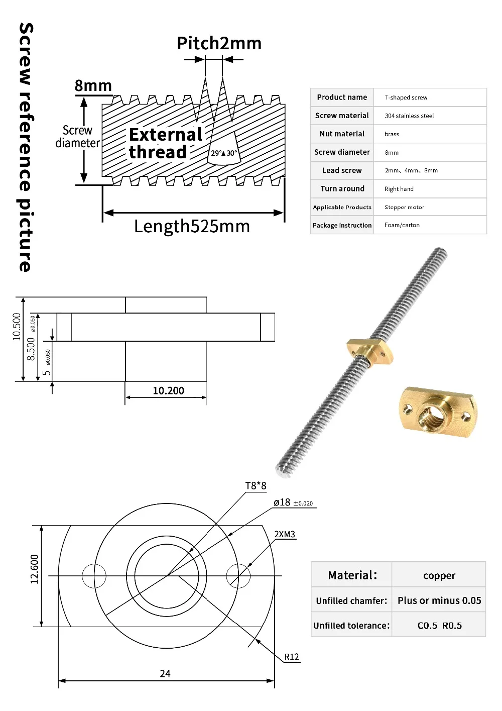 2pcs 3D Printer T8 Lead Screw  - Linear Rod 8Mm ulasan dan harga