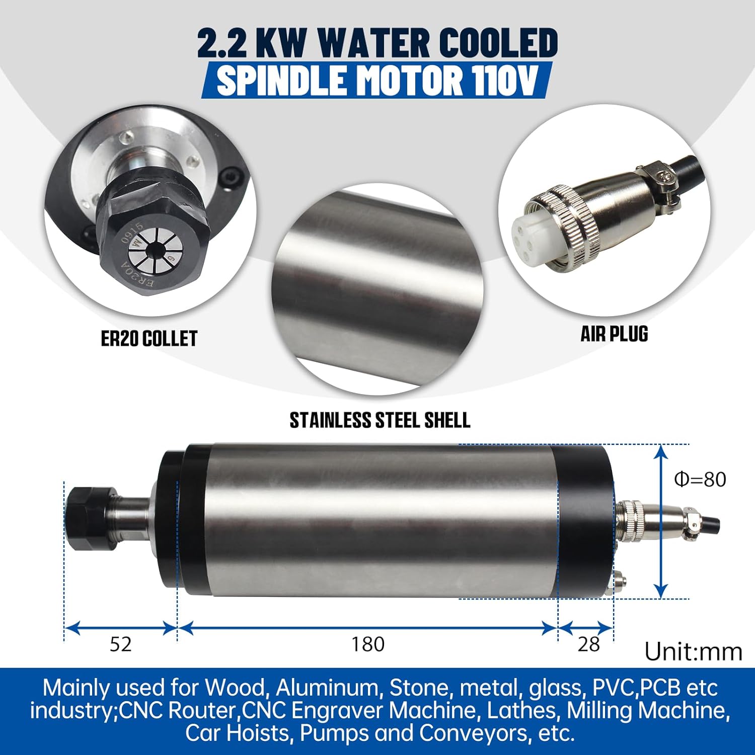 110V 220V Spindle Motor 2.2KW  - Water Cooled Spindle ulasan dan harga